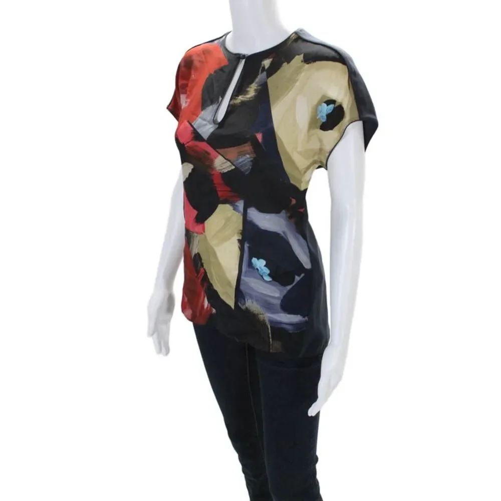 Lafayette 148 New York Womens Silk Abstract Print Blouse Multicolor Size S_2